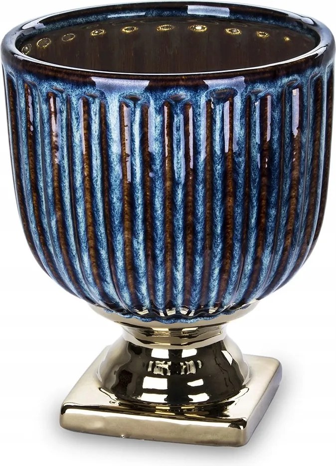 Virágtartó Fedél Kék Arany 22x18cm Lábon 20 Sötétkék Bordázott