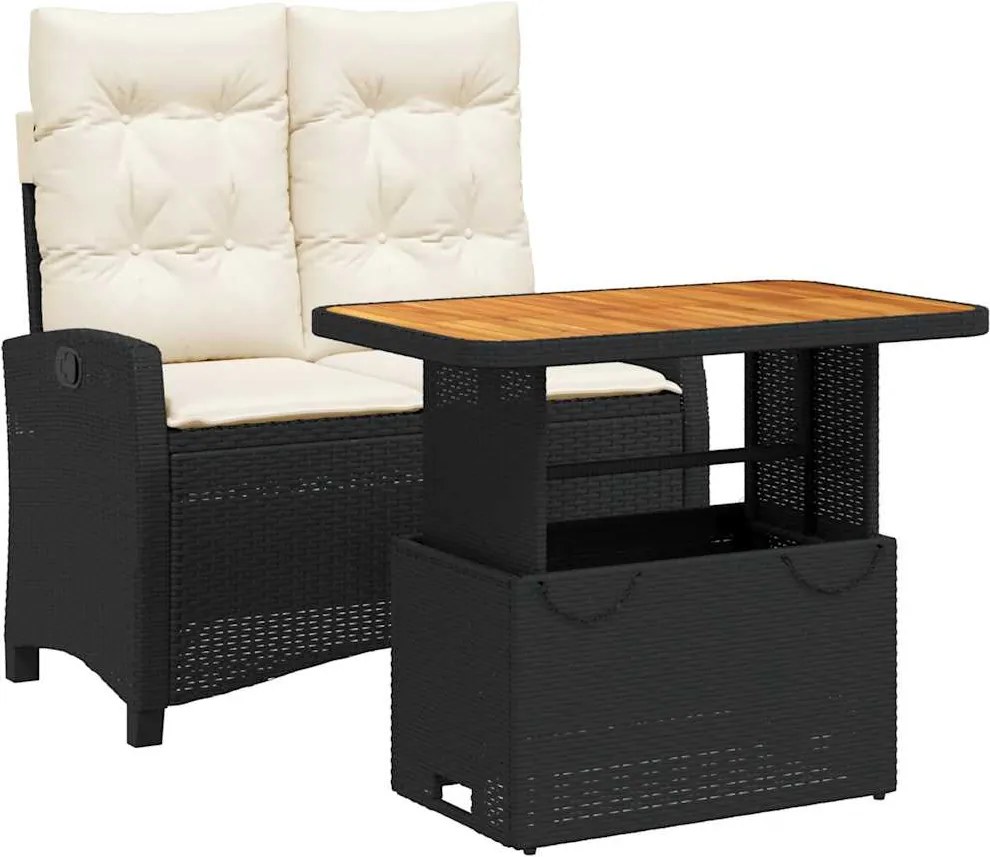 vidaXL 2 részes fekete polyrattan kerti étkezőgarnitúra párnával