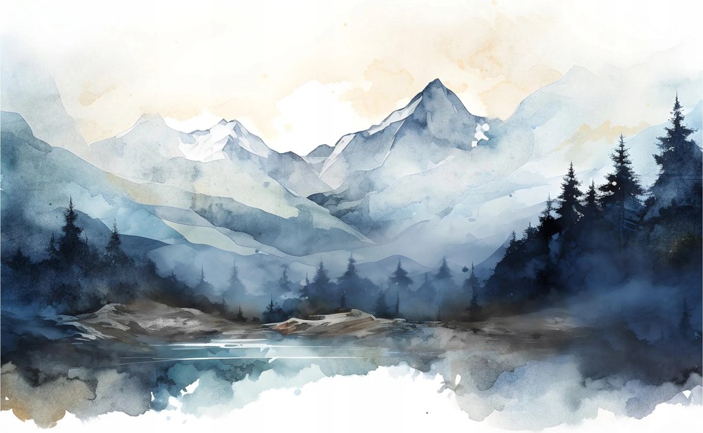 Fotótapéta Gyerekeknek Hegyek Akvarell Fák Gyerek Tapéta 416x254