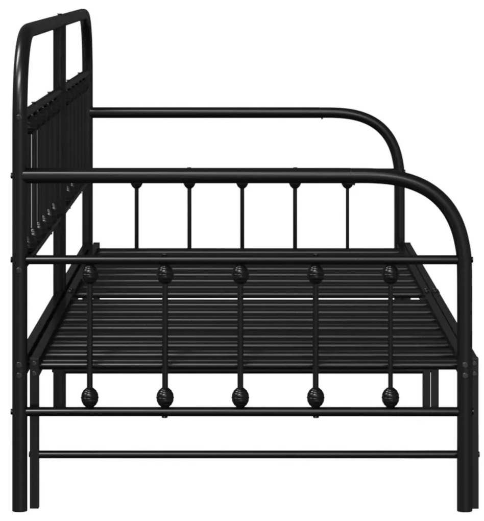 vidaXL Nappali ágykeret fejtámlával Fekete 90 x 190 cm Acél