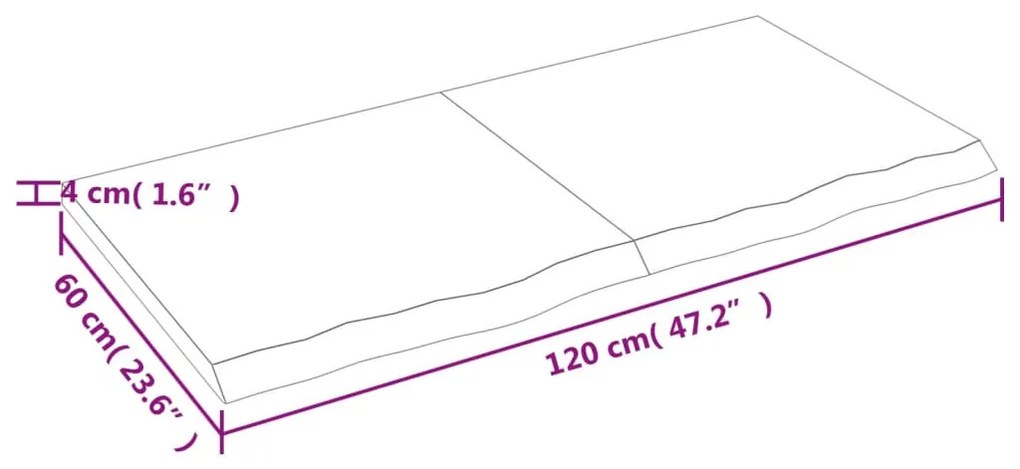 kezeletlen tömör tölgyfa fali polc 120x60x(2-4) cm