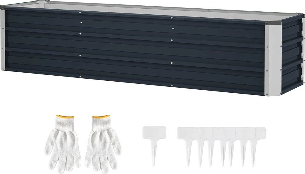 Outsunny Acél kiemelt Kertágy Virágágyás Virágcserép Kesztyűvel Szürke 183 x 47 x 40 cm | Aosom