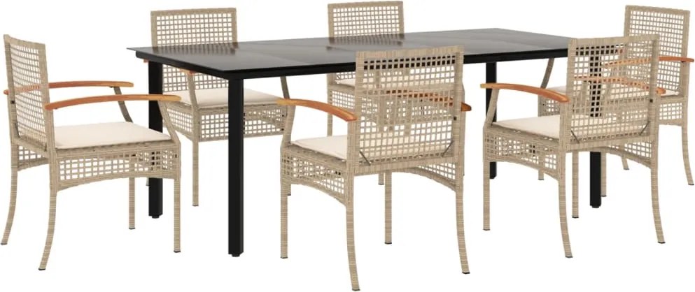 vidaXL 7 részes bézs polyrattan kerti étkezőgarnitúra párnákkal