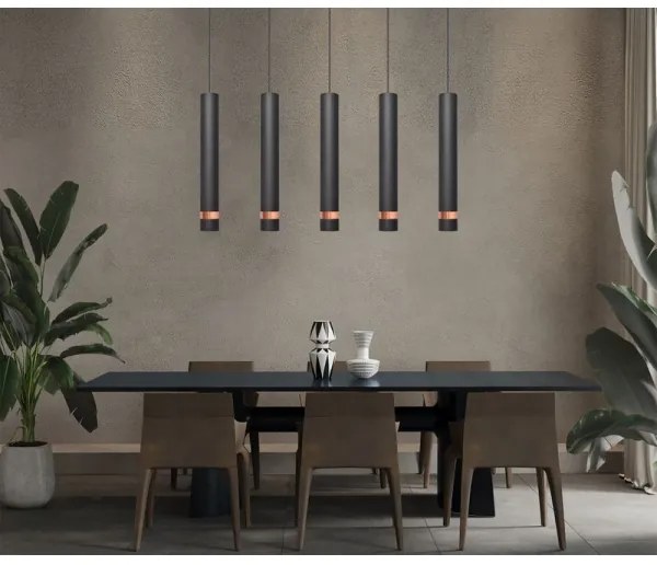 LED Csillár zsinóron TUBA 5xGU10/6,5W/230V fekete/réz