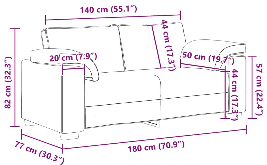 Kétfős kanapé Felhő szürke 140 cm anyag