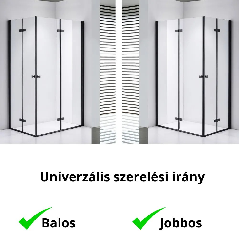 Stuxi Verona Duo Black 120x110 aszimmetrikus két csuklóajtós zuhanykabin 6 mm vízlepergető üveggel, fekete