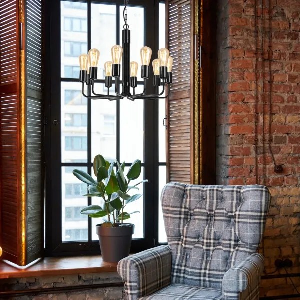 Csillár láncon TIFFANY 10xE27/60W/230V fekete