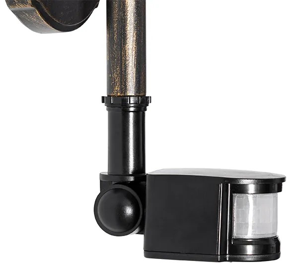 Kültéri fali lámpa antik arany IP44 mozgásérzékelővel - Daphne