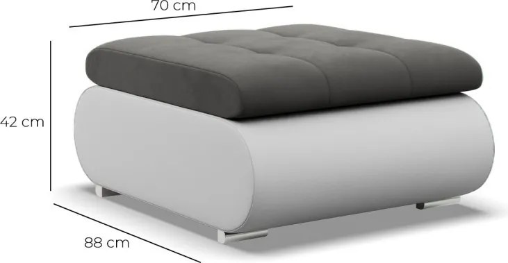 Tokio puff, bársony + műbőr, szürke - fehér