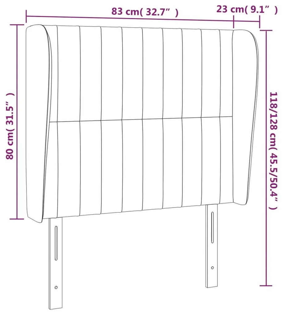 sötétszürke bársony fejtámla szárnyakkal 83 x 23 x 118/128 cm