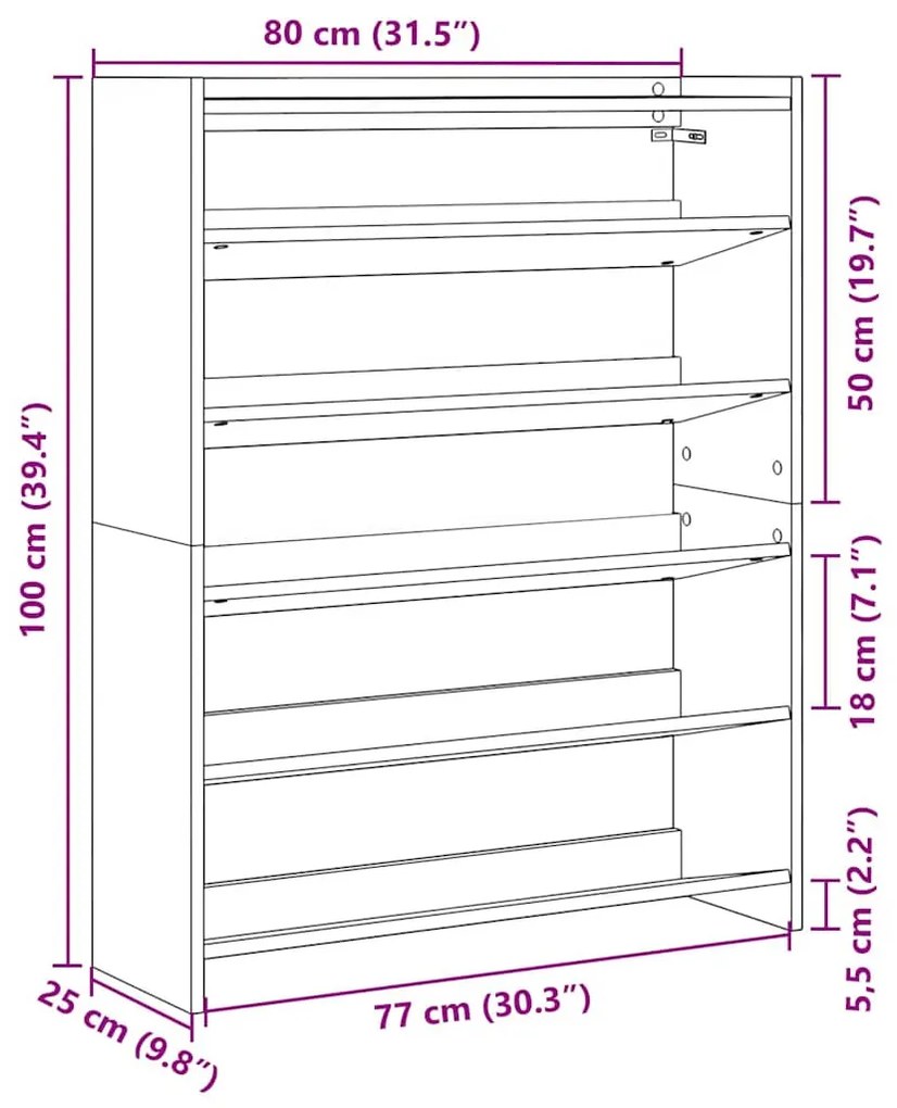 fekete szerelt fa cipőtároló szekrény 80x25x100 cm