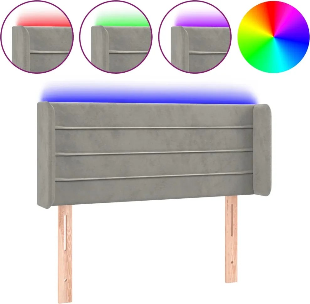vidaXL világosszürke bársony LED-es fejtámla 83 x 16 x 78/88 cm