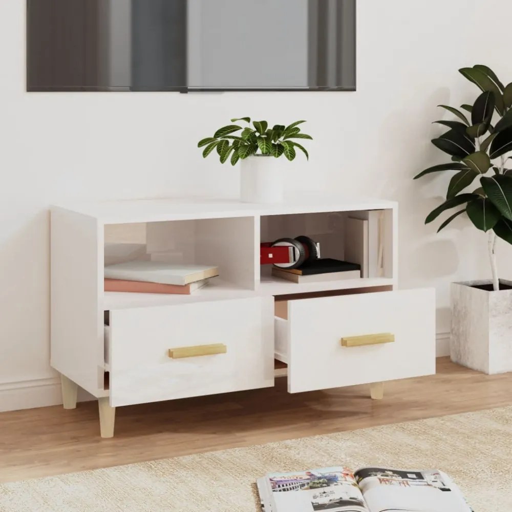 fehér magasfényű szerelt fa TV-szekrény 80x36x50 cm