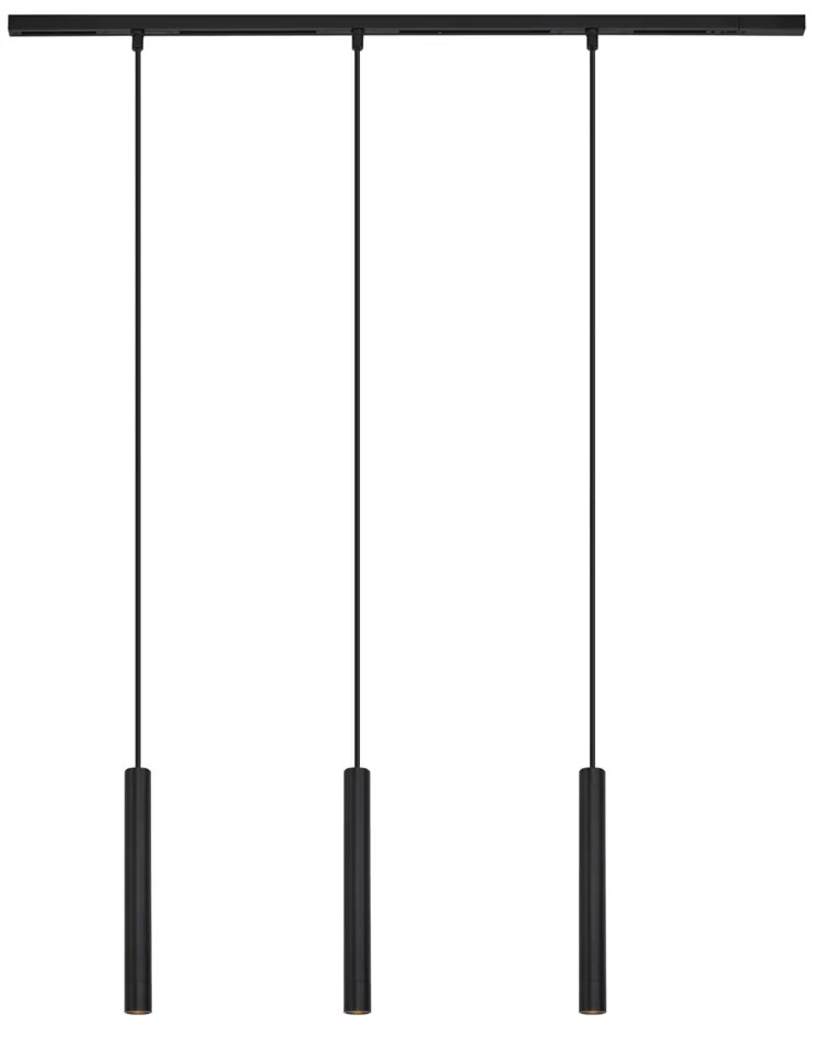 Modern sínrendszer 3 fekete függőlámpa foglalattal, 1 fázisú - Slimline Keno