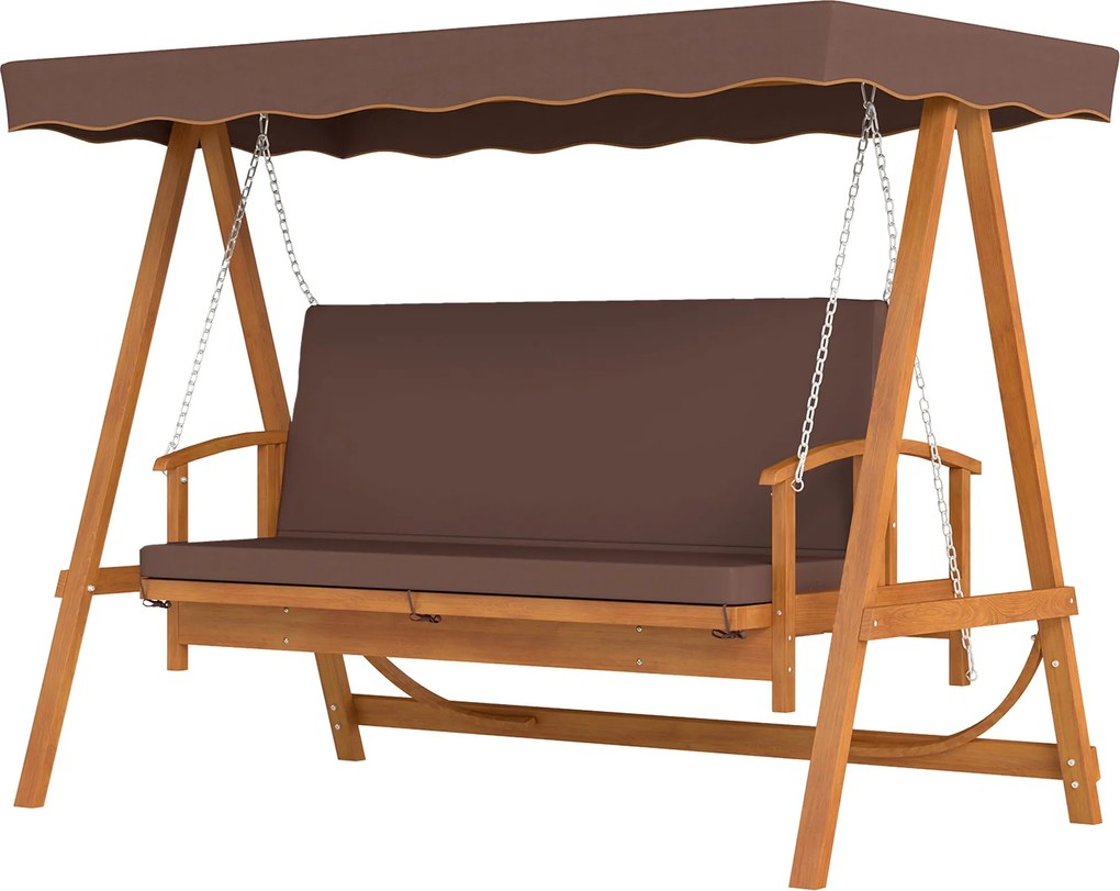 Outsunny 2 az 1-ben Hollywood Felső Kerti Hintaágy, Hátradőlő Funkcióval, 3 Személyes Fából Készült Kerti Hinta, Nappali Kanapé Párnával, 330 kg-ig, K