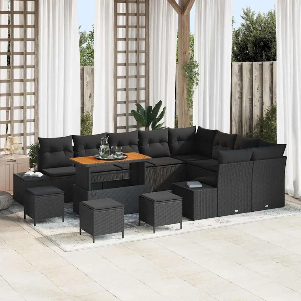 Kerti Kanapé Szett tárolóval 13 pcs Fekete Poli rattan