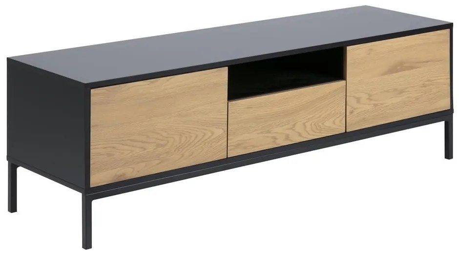 Fekete-natúr színű TV-állvány tölgyfa dekorral 140x45 cm Seaford – Actona