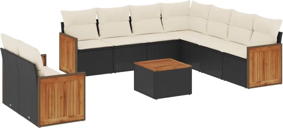vidaXL 10 részes fekete polyrattan kerti ülőgarnitúra párnákkal