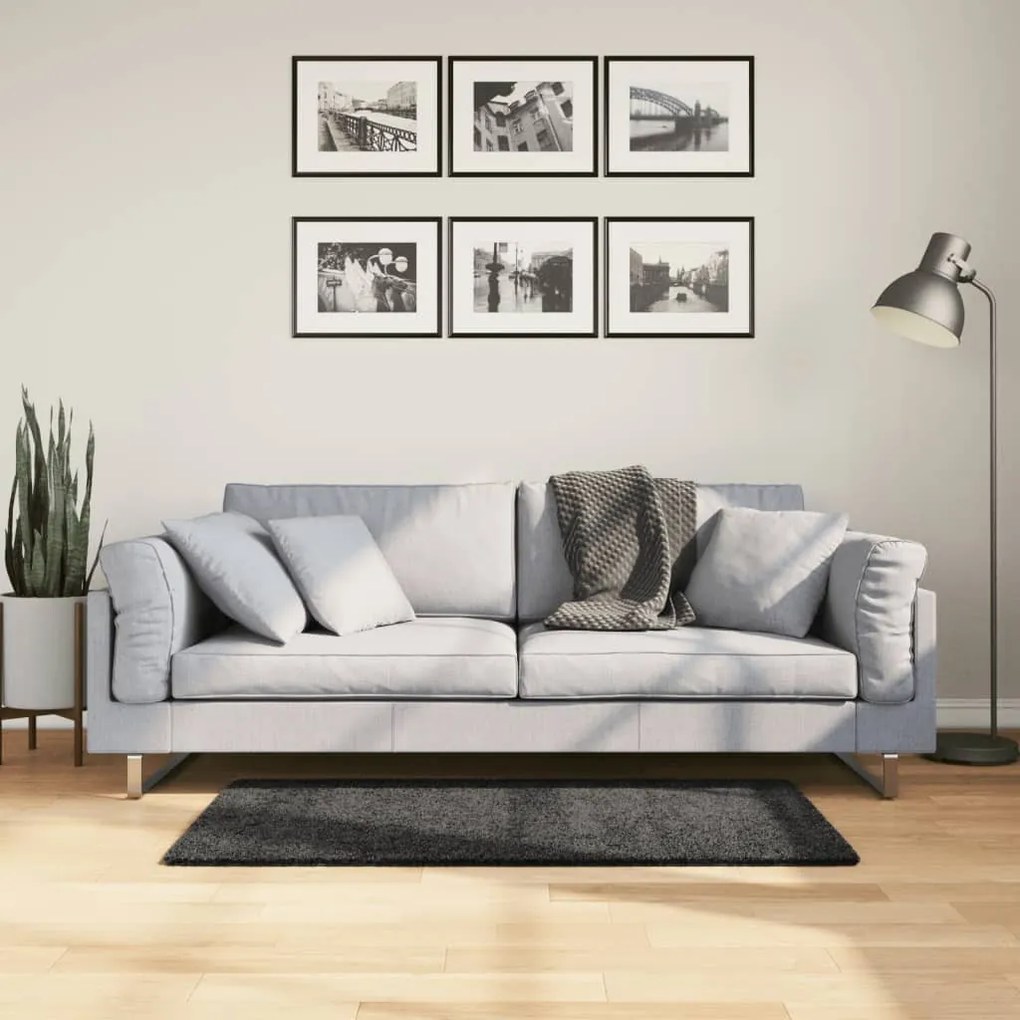 atracitszürke hosszú szálú bozontos modern szőnyeg 60x110 cm