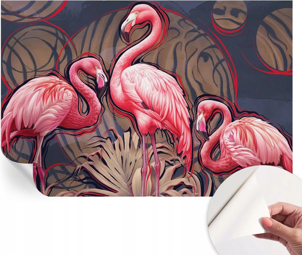 Öntapadós Dekoratív Fotótapéta Hálószobába Rózsaszín flamingók 104x70 cm