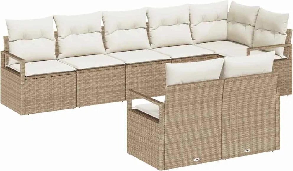 vidaXL Kerti Kanapé Szett párnával 8 pcs Beige és Fehér polirattan