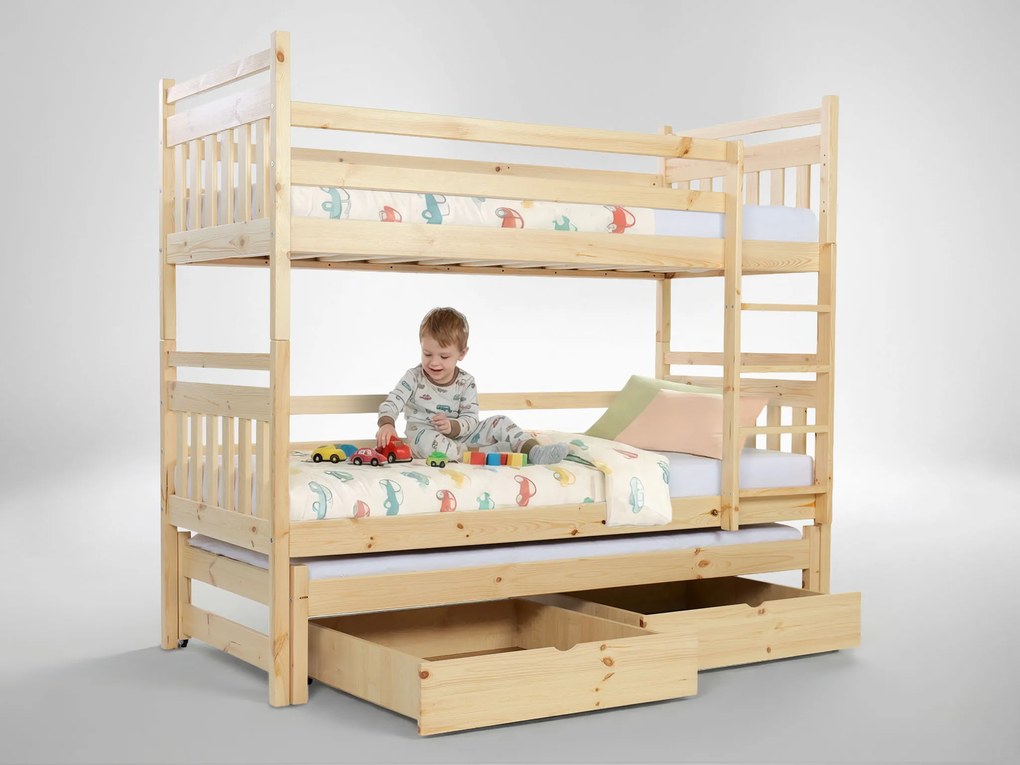 Wilsondo PETRA 5 emeletes ágy pótággyal - natúr borovi Méret: 180x80