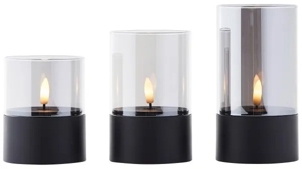 Brilliant - 3 darabos BOUGIE LED gyertya szett LED/2xAA IP44, fekete/füstszínű