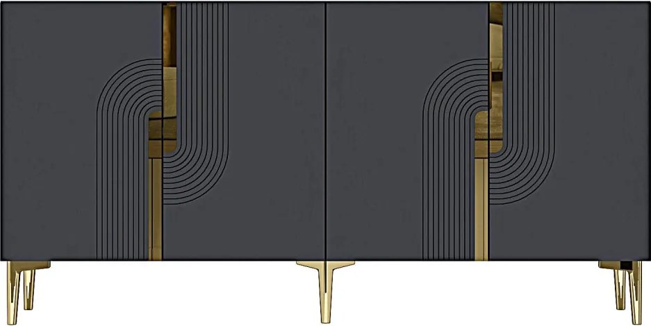 Meyra komód, antracit-arany, 150 cm