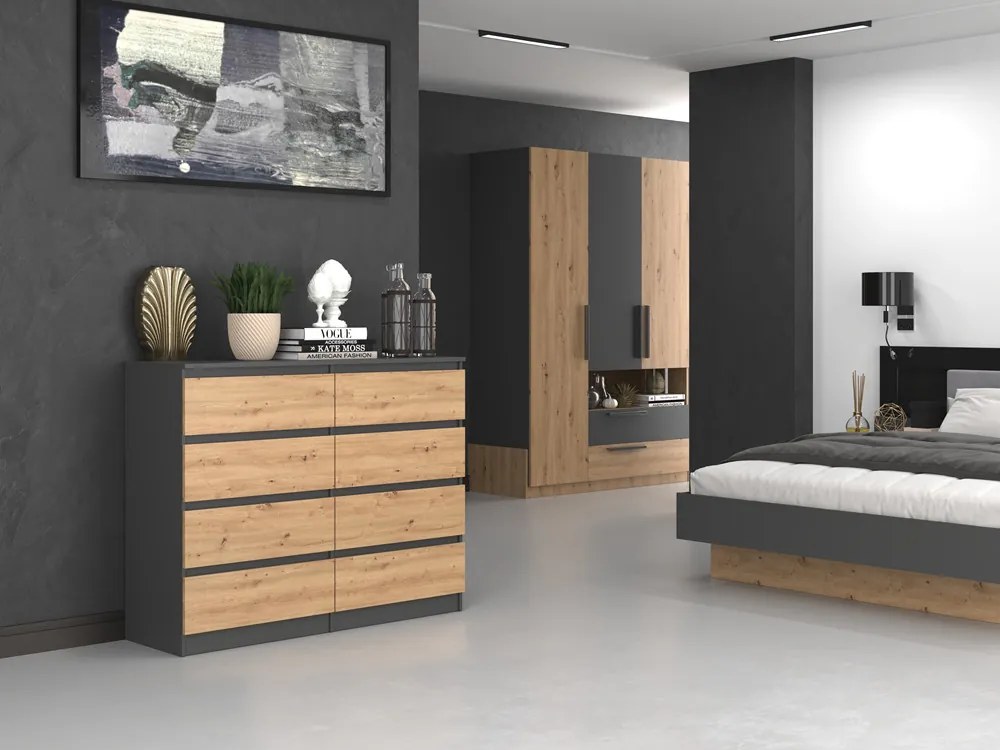 Riano MIX M8 120 fiókos szekrény, 120x97x40 cm, antracit-tölgy