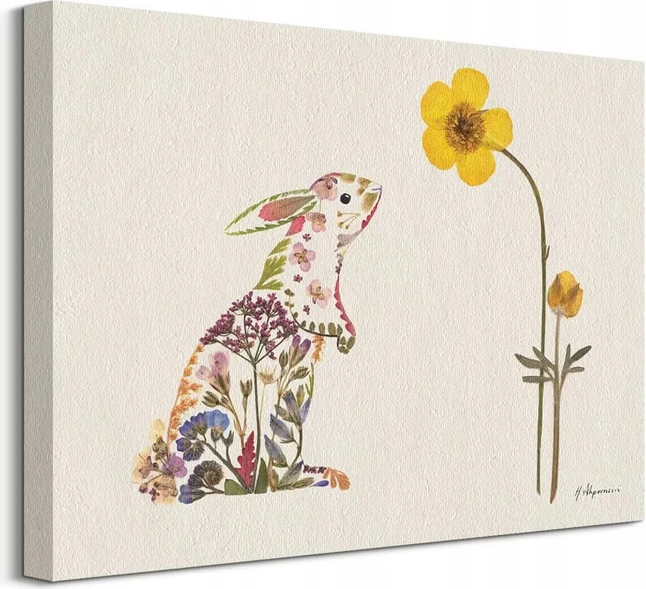 Nyuszi és Sárga virág vászonkép 40x30 cm