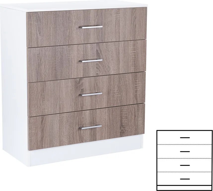 Miami komód 4 fiókos 80x92 cm yorki tölgy-fehér