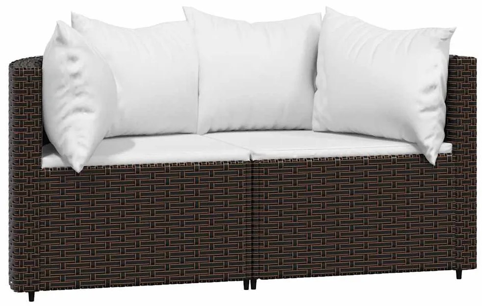 2 db barna polyrattan kerti sarokkanapé párnákkal