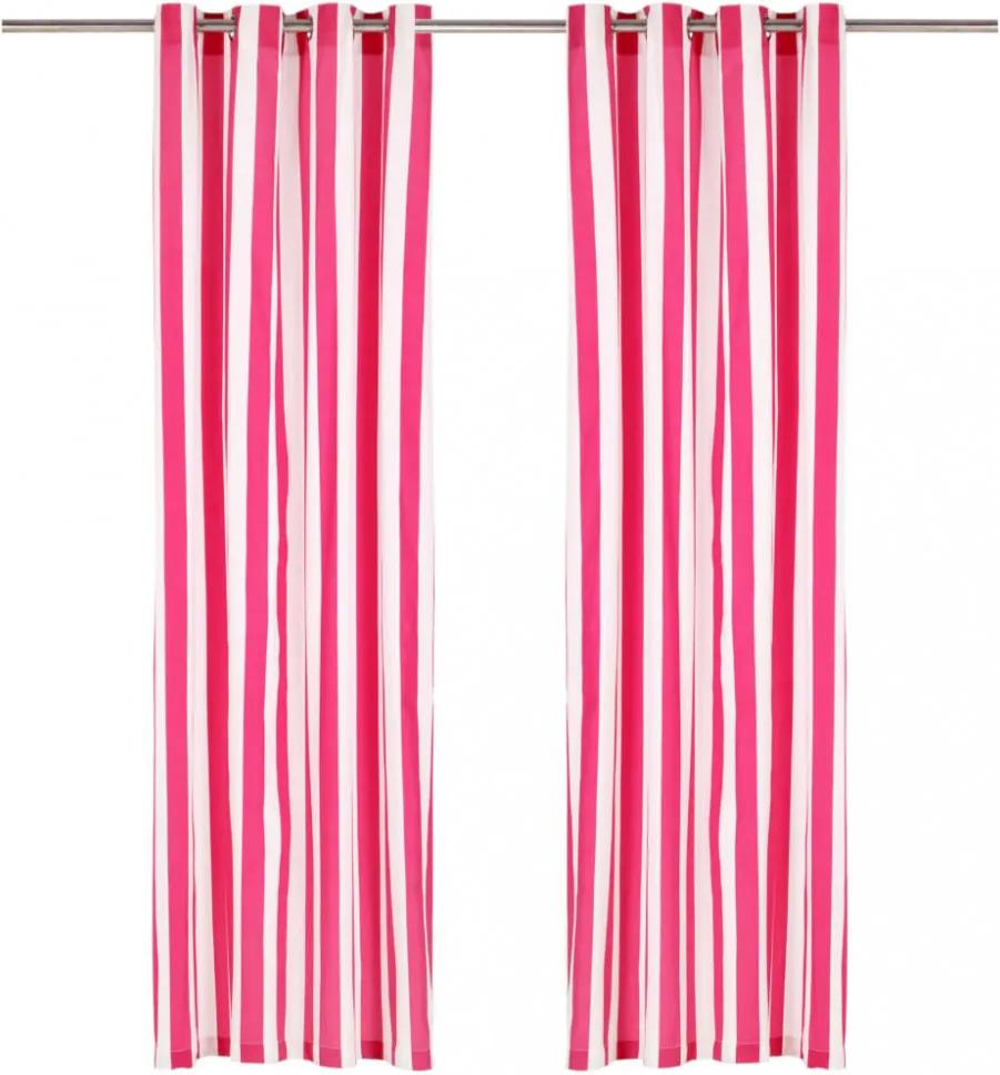2 db rózsaszín csíkos szövetfüggöny fémgyűrűkkel 140 x 175 cm