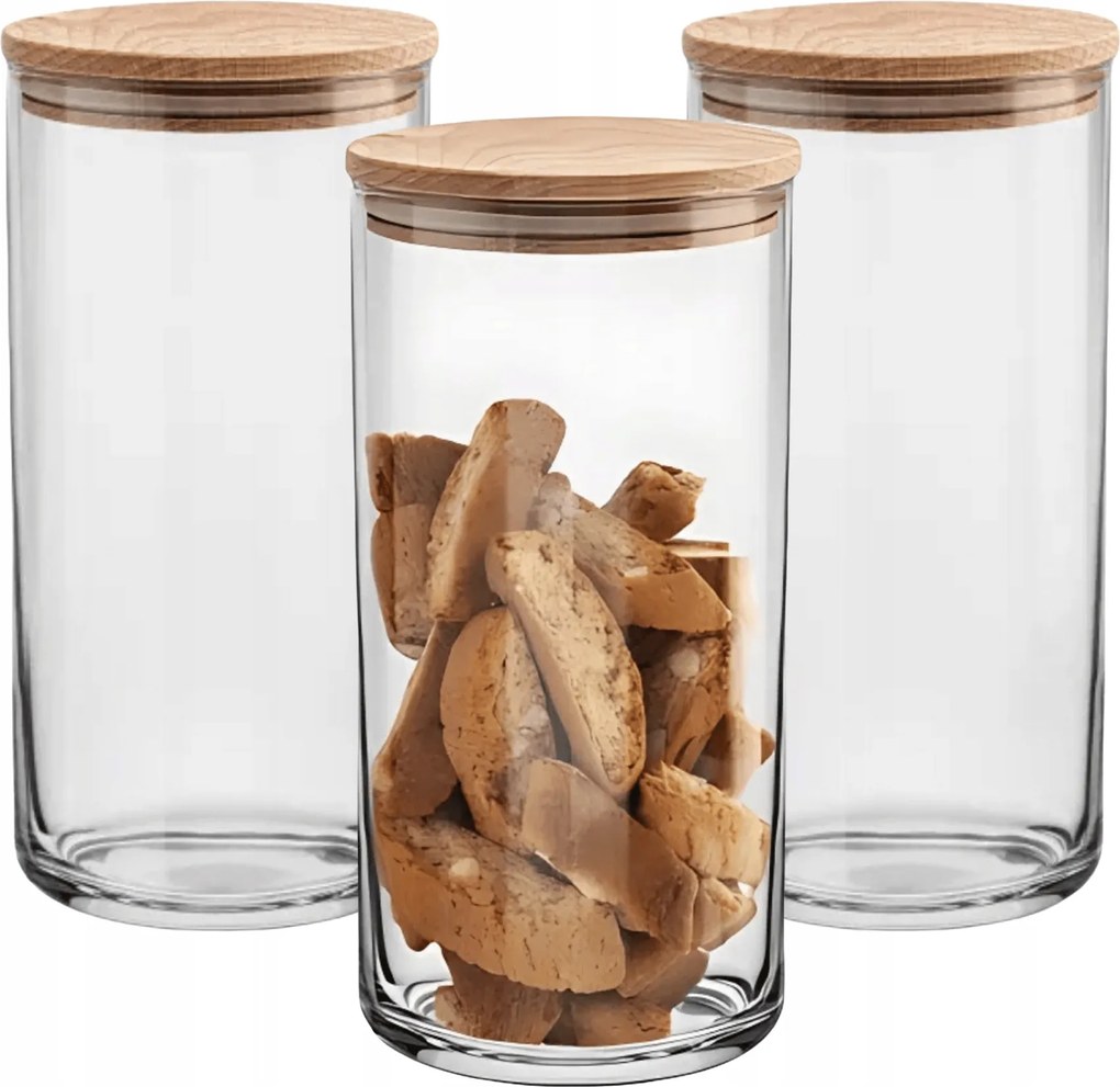 3 Db-os Üvegedény Szett Fa Ételtároló Fedél Tészta Liszt 20CM