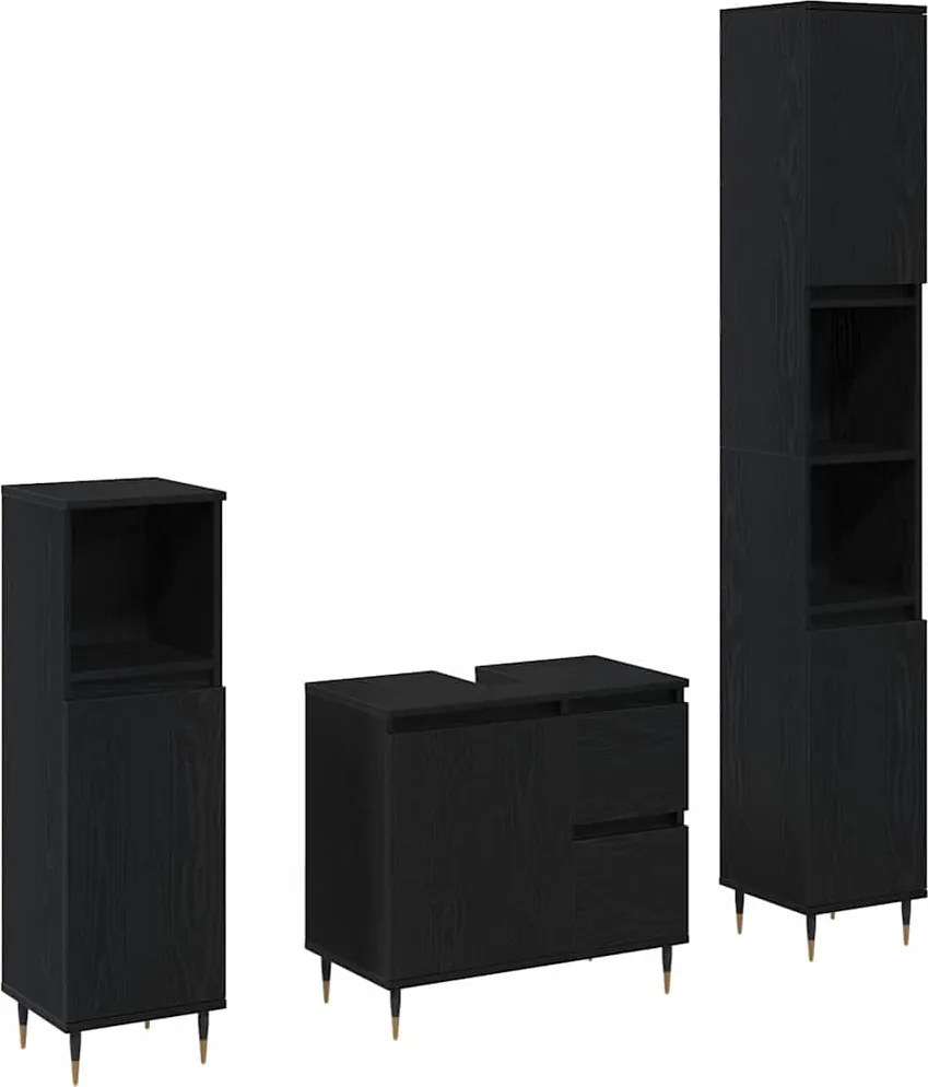 vidaXL Fürdőszoba bútor szett 3 pcs Fekete tölgy 30 x 30 x 190 cm