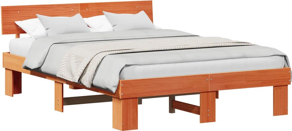 vidaXL Ágykeret fejtámlával Faggyú barna 160 x 200 cm Tömör fenyőfa
