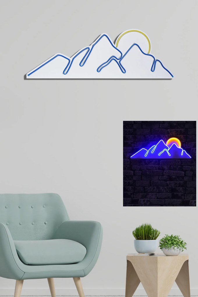 Műanyag LED-es fali dekoráció, Mountain - Blue - Sárga