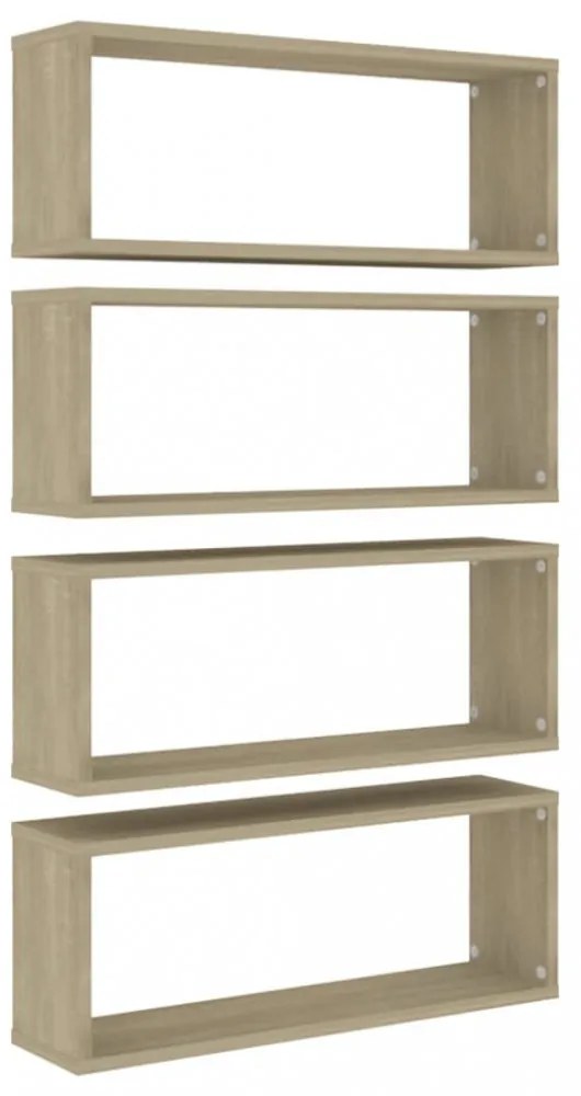 4 db sonoma tölgy szerelt fa négyszögű fali polc 60x15x23cm