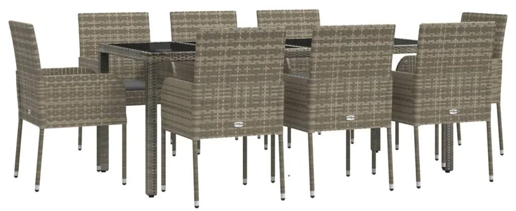 9 részes szürke polyrattan kerti étkezőgarnitúra párnával