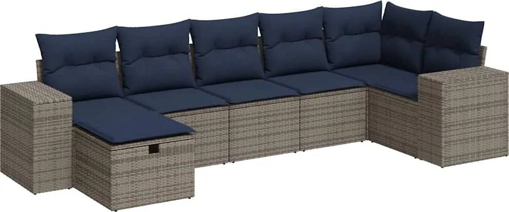 vidaXL 7 részes szürke polyrattan kerti ülőgarnitúra párnákkal