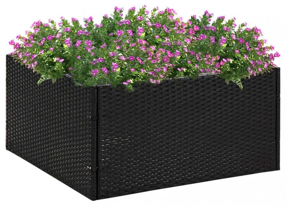 fekete polyrattan kerti ültetőláda 80 x 80 x 40 cm