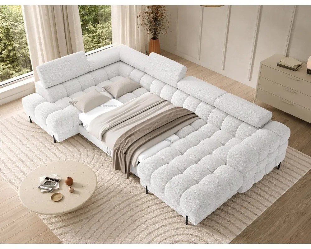 Krémszínű buklé kinyitható sarokkanapé (bal oldali-U alakú) Feraria – ELTAP