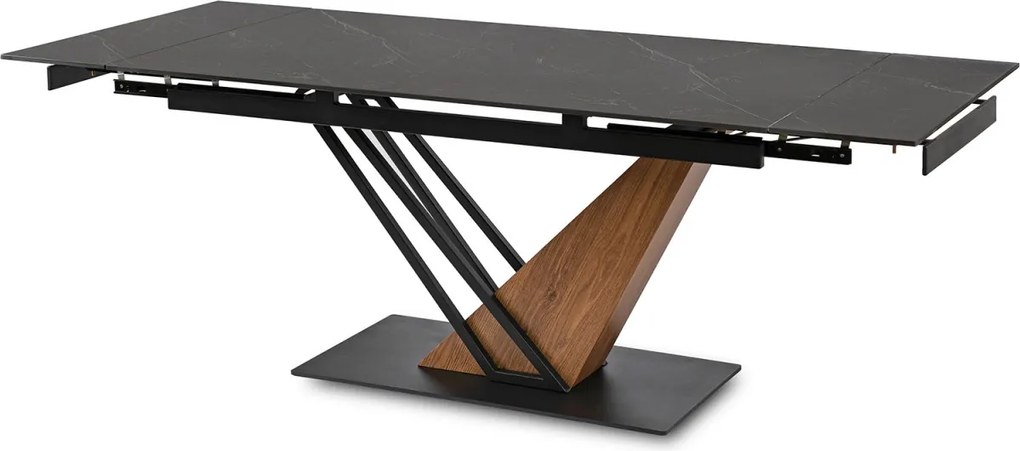 Kihúzható kerámia étkezőasztal 160–220 cm méretben, fekete márvány/dió színben REX