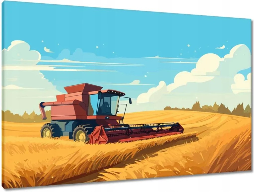 Vászonkép 90x60 Kombájn a gabona kaszálása közben