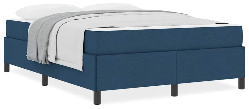 Boxrugós ágy Kék és Fekete 160 x 200 cm Textil és mérnöki fa