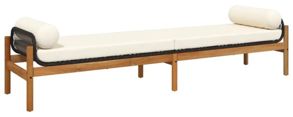 polyrattan akácfa kerti pad fekete párnával