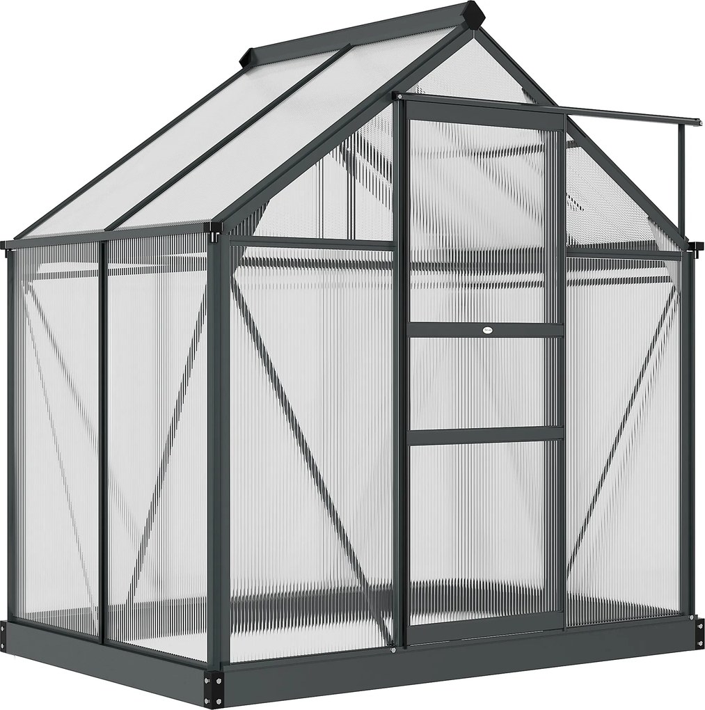 Outsunny Polikarbonát Üvegház Bejárható Kerti Üvegház Alumínium Kerti Üvegház Készlet Kültéri Növény Üvegház Tolóajtó Tetőablak Szellőző Eresz Megerős