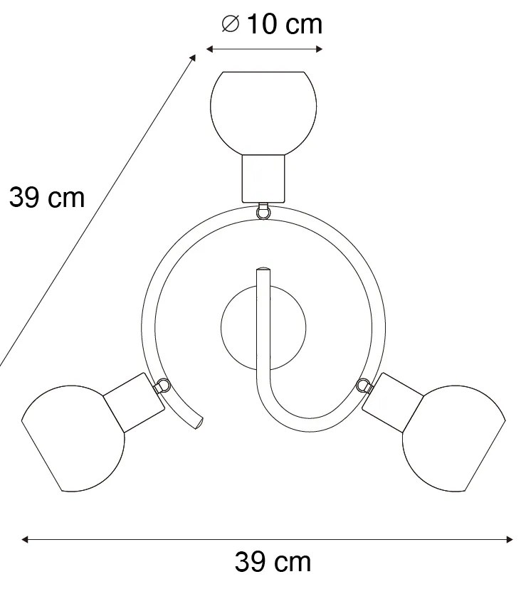 Art Deco mennyezeti lámpa fekete füstüveggel 3-lámpás kerek - Vidro