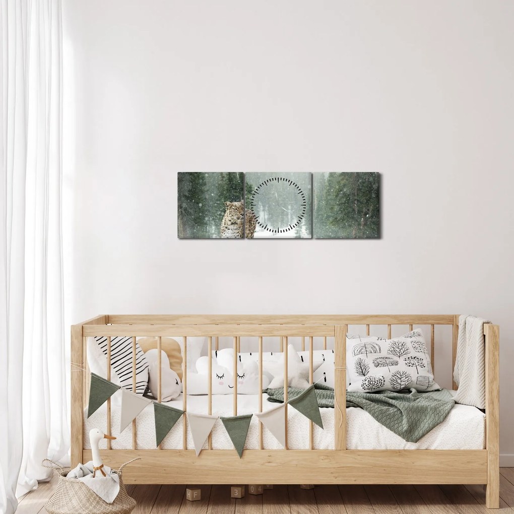 Leopárd a hóban képe (órával) (90x30 cm)