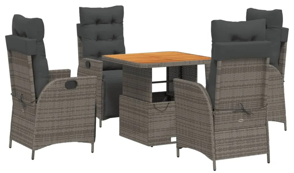 5 részes szürke polyrattan kerti étkezőgarnitúra párnával